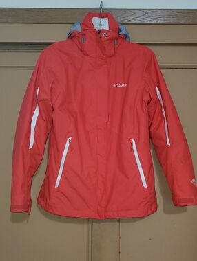 Columbia Coral-Red Hooded Waterproof Shell